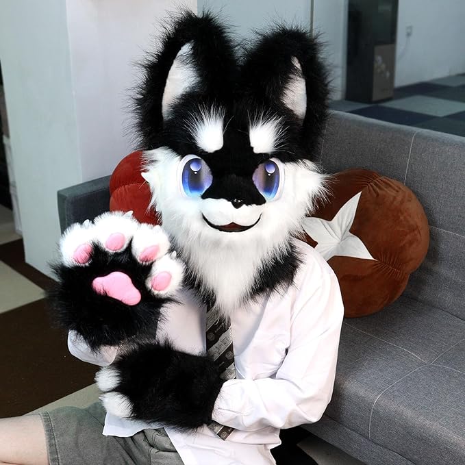 Animal Full Head Dog Mask Fursuit Therian Plush Realistic Masks for Party Halloween Cosplay Costume Accessory
