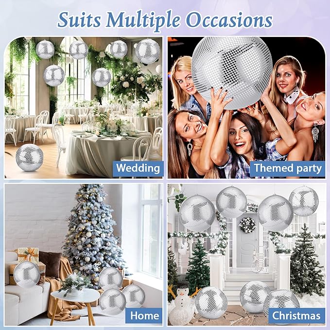 HyDren 4 Set Inflatable Disco Ball with Cover Foldable Hanging Mirror Disco Ornaments for Christmas Wedding Birthday Baby Shower Bachelorette Party Indoor Outdoor (16 Inch)