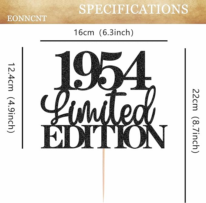 Limited EDITION 1954 Cake Topper - Black Glitter Happy 71st Birthday Party Cake Decoration Supplies, Cheer to 71 Years Cake Bunting Decor for 71st Birthday Party Photo Booth Props