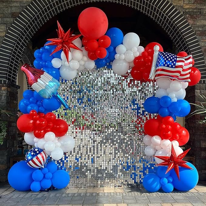 Blue Red White Balloons, 12 Inch Dark Blue Matt Red and Ivory Latex Helium Balloon for Baseball Cartoon Birthdays Labor Patriotic Theme 4th of July Decorations Independence Day Party Decorations