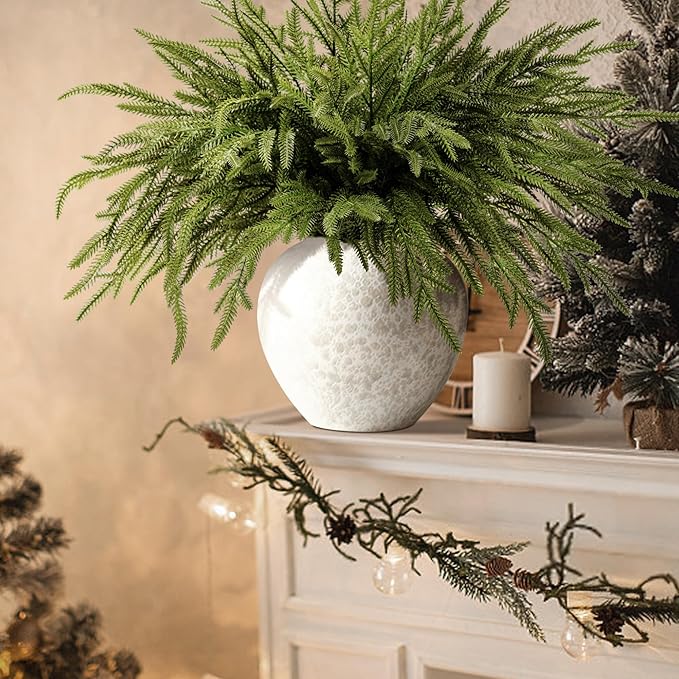 30 Pcs Christmas Norfolk Pine Branches, 19" Extra Length Fake Greenery Norfolk Pine Stems Sprigs, Artificial Xmas Branches Plants Pines Needles for DIY Craft Garland Home Garden Decor