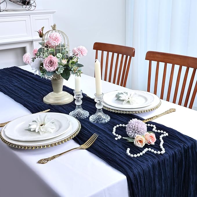 6 Pack Navy Blue Cheesecloth Table Runner 10FT Boho Cheese Cloths Gauze Fabric Table Runners 120 Inch Rustic Sheer for Wedding Birthday Party Baby Shower Centerpiece Home Decorations