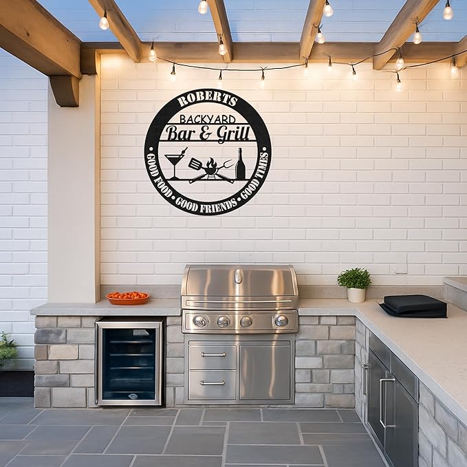 Custom BBQ Grill Metal Sign Personalized Name Wall Art for Outdoor Barbecue Patio Kitchen Backyard Decor Gift for Dad Husband Men Papa Grandpa Father Grilling Enthusiasts Family Lover Funny Gifts 09