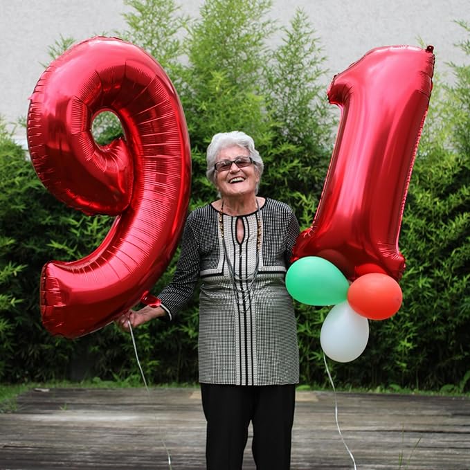 Smlpuame 40 inch Number Balloon 0-9 Red Large Number 90 Balloons,Digital Balloons for Birthday Party Celebration Decorations Supplies, Helium Foil Number Balloons for Wedding Anniversary