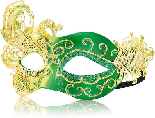 2025 New Green Masquerade Mask for Women-Butterfly Mardi Gras Mask - Peacock Metal Filigree Lady Masquerade Venetian Masks-Perfect for Halloween Parties, Costume Party, Carnivals, Wedding