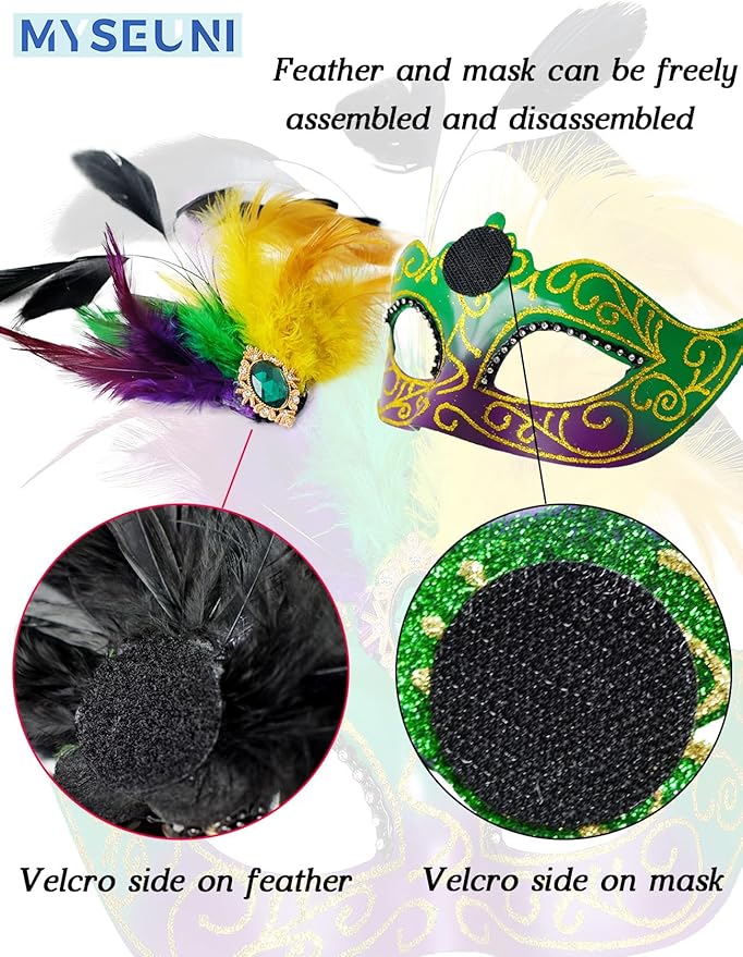 2025 Masquerade Mask for Women with Feathers - Venetian Masquerade Mask for Carnival Ball, Mardi Gras, Prom