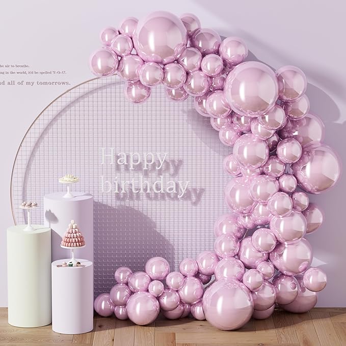130PCS Metallic Pink Balloons, Latex Balloon Different Sizes 18/12/10/5 Inch, Helium Balloons with Ribbon, Party Balloon for Birthday Wedding Graduation Anniversary Baby Shower Decoration