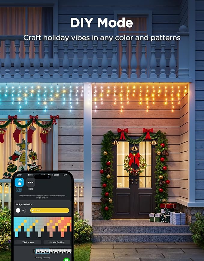 Govee Icicle Lights, Smart RGBIC Christmas Lights for Outside, 66ft with 800 LEDs Icicle Light for Outdoor, IP67 Waterproof, Music Sync, Voice Control, 78+ Scene Modes for Halloween Decor
