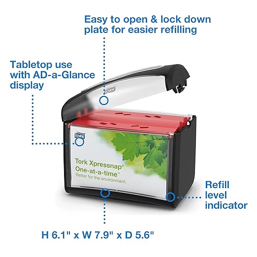 Tork Xpressnap Tabletop Napkin System Starter Pack Black N4, Dispenser and 1 x 500 One-at-a-Time Dispensing Napkins, 80062301