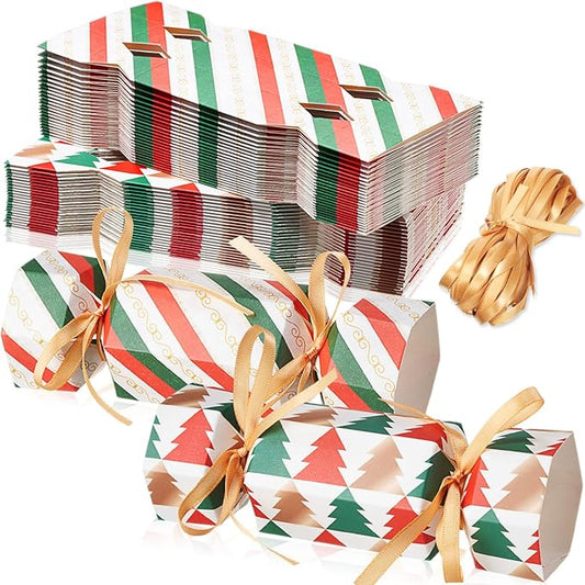 Xinnun 50 Packs Christmas Cracker Kit No Snap Xmas Party Table Favors Snowflake Reindeer DIY Christmas Party Cracker Candy Boxes for Holiday Dinner Decoration Gift(Diagonal Stripes)