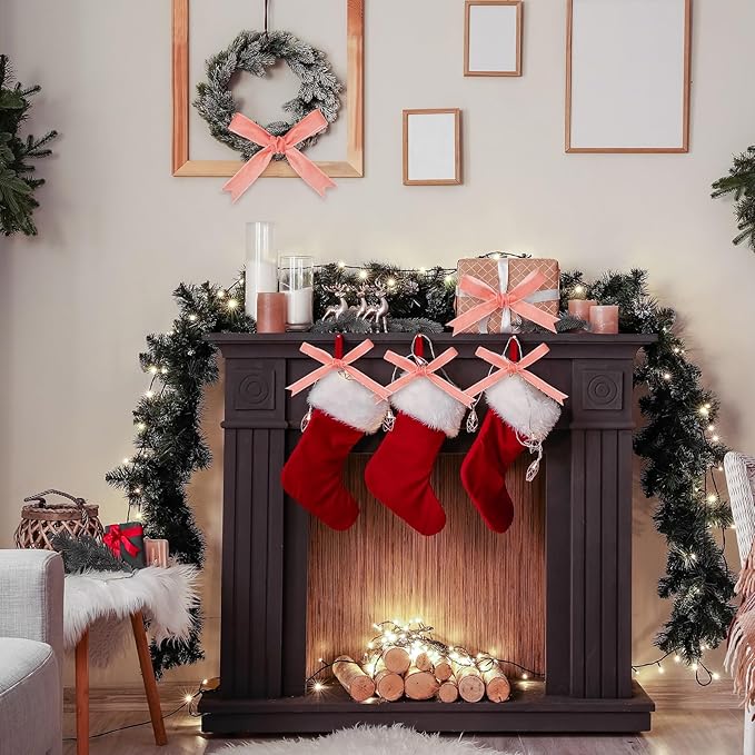 Yilloog 3/8'' 5/8'' 1'' 90 Yards Christmas Velvet Ribbon Vintage Satin Fabric Velvet Ribbon Roll for Christmas Tree Ornaments Decoration Gift Wrapping Bow DIY Crafts (Rose Gold)