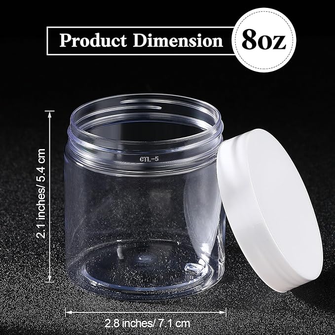 SATINIOR 36 Pieces 8 oz Plastic Jars with Lids Wide Mouth Airtight Reusable Container Acrylic Cosmetic Small Jars for Lotions Ointments Travel Toiletries Creams Make up Storage(White)