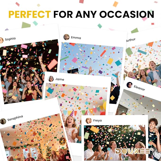 Biodegradable Confetti Cannon Poppers, DOUKEE Multicolor Confetti Shooter, Party Popper 2PK for Celebration, Birthday, Graduation, New Year's Eve Party