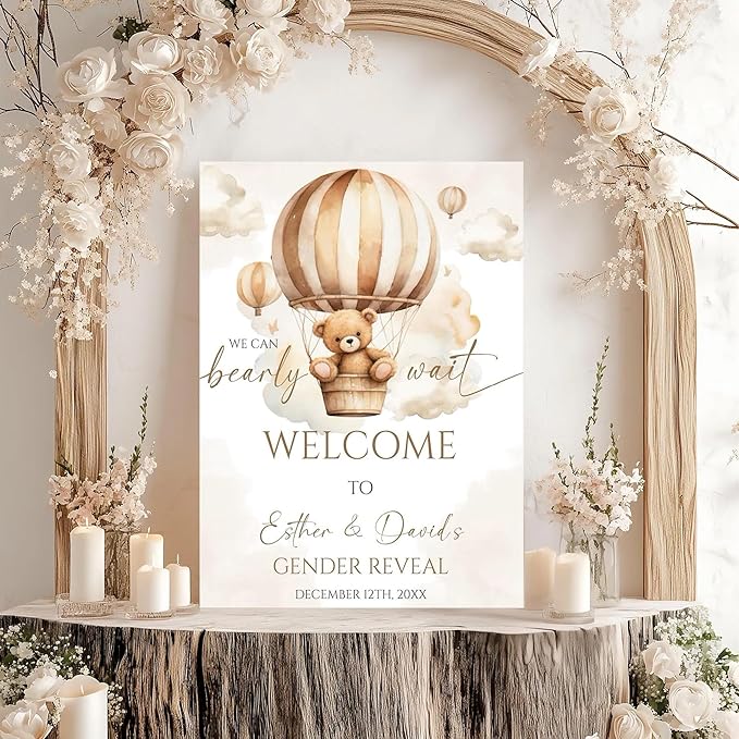 Gender Reveal Welcome Sign – Teddy Bear Balloon Theme,Personalized Teddy Bear Gender Reveal Welcome Sign, He or She Yard Sign, Boy or Girl Gender Reveal Sign, We Can Bearly Wait Gender Reveal .13