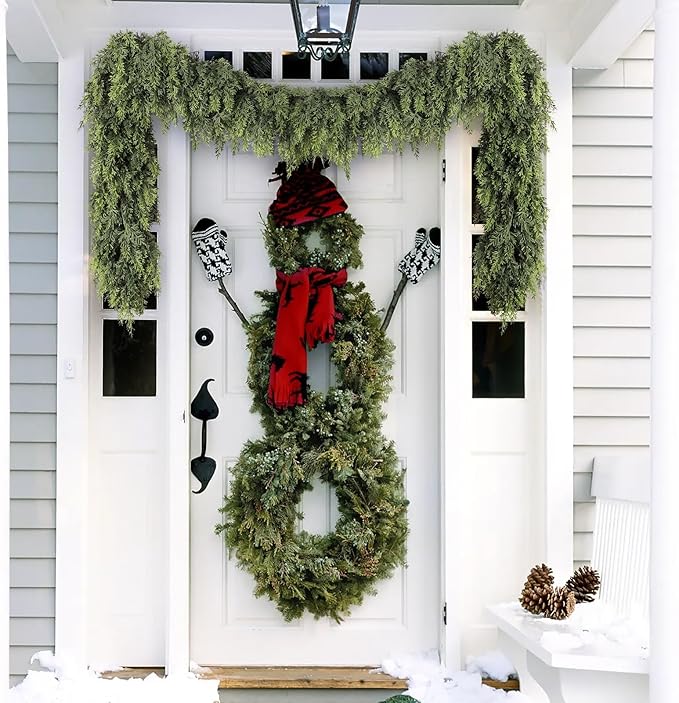 Cedar Christmas Garland with Lights for Mantle - Decorations 6 ft Realistic Lighted Faux Pine Garlands for Xmas Home Decoration Indoor Stairs Railing Fireplace Outdoor 6ft Prelit Garland Door Decor