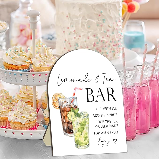 Lemon Tea Bar Sign, Baby Shower Table Sign, Baby Shower Lemonade Signs, Wooden Standing for Party Drink Station Setup, Welcome Board for Gender Reveal, Lemon Tea Signs for Babies Party Decor 8x10 Inch