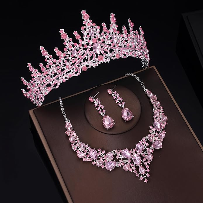 Kamirola Tiaras and Crowns for Women,Tiaras Earrings Necklace, Crystal Bridal Jewelry Set（TR83