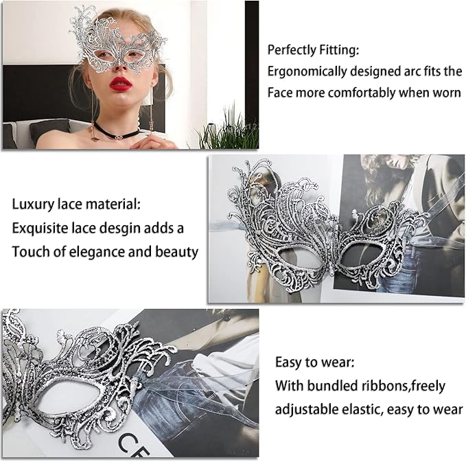 IncreDecor Couple Masquerade Lace Mask Set, Fit for Women and Men Venetian Halloween Masks, Specially for Costume, Mardi Gras