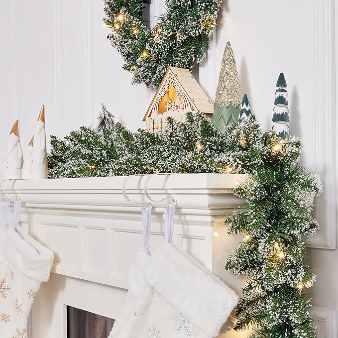 WBHome Pre-lit 9 Feet/106 Inch Christmas Garland with 100 LED Lights Holiday Decorations, Battery Operated (Batteries NOT Included)