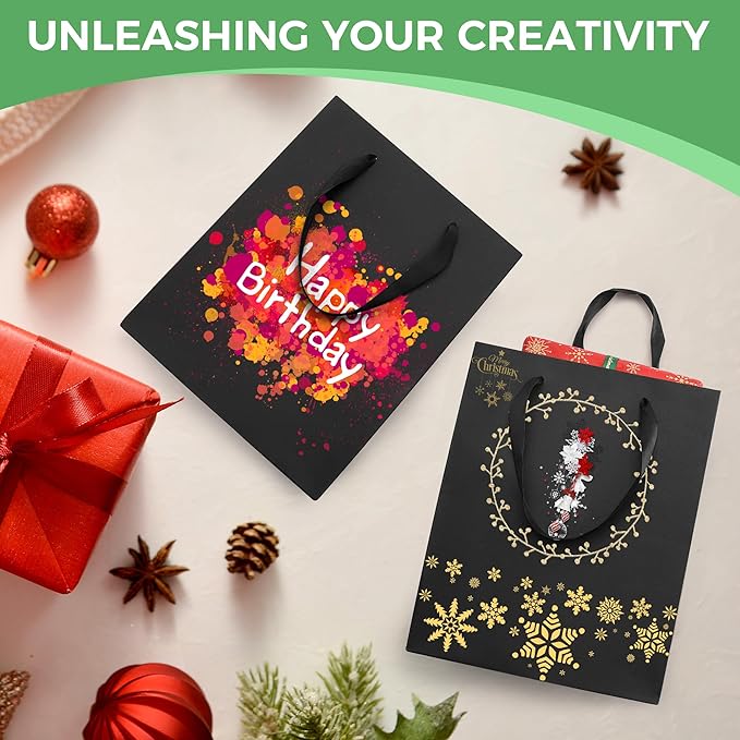 MOXARYSU Black Gift Bags With Handles: 8x5x10 Inch 50pcs Black Paper Bags Medium Bulk For Party Shopping Birthday Wedding (M, 50)