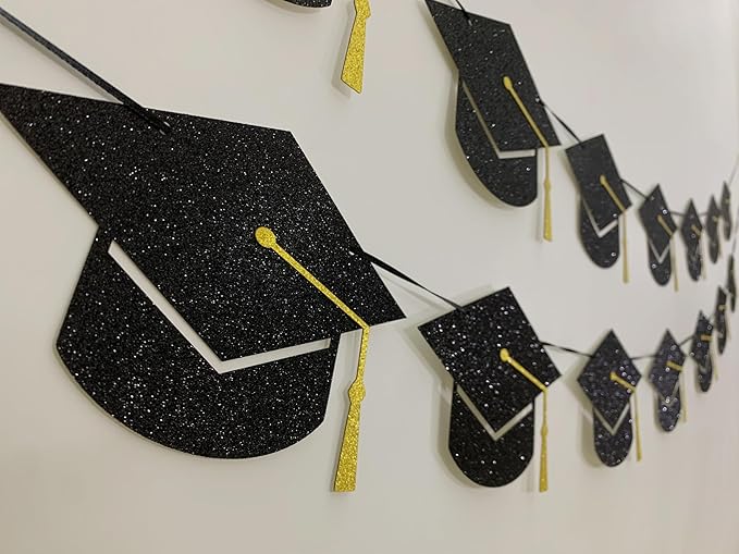 Graduation Decorations Class of 2025 Party Supplies - Graduation Grad Caps Banner (Pre-Strung)