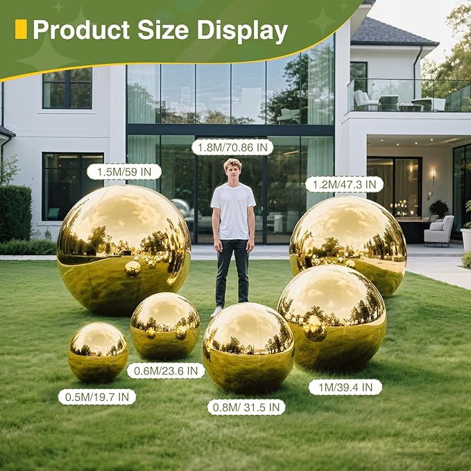 Gold 6PCS Inflatable Mirror Ball,Reusable PVC Mirror Balls Large Event Decoration Hanging&Standing Disco Ball with Electric Pump For Event,Wedding,Party Decor(Gold, 6Pcs+Pump)