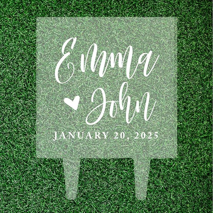 Andaz Press Large Script With Date Custom Wedding Cake Topper, Acrylic Square Personalized Couple Cake Topper