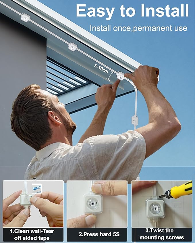 Permanent Outdoor String Lights, 50ft RGBW+IC Smart LED Eaves Lights Waterproof IP67, App & Remote Control, Multi-Colored DIY Scene Lighting for Halloween Christmas House Year-Round Decor