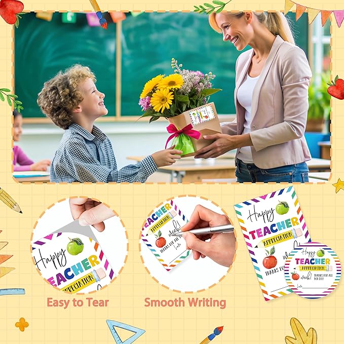 Teacher Appreciation Gift Tags, 40 Pcs Thank You Tags, Colorful Stickers for Presents Wrapping Envelope Seals Lables Boxes Cards Party Favor Decorations A08