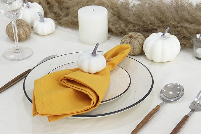 PurpleEssences Set of 6 Cloth Dinner Napkins 100% Cotton 18x18 Inch - Soft Durable Washable - Ideal for Farmhouse Party Christmas Holiday Winter - Perfect Everyday Use Table Linen - Golden Yellow