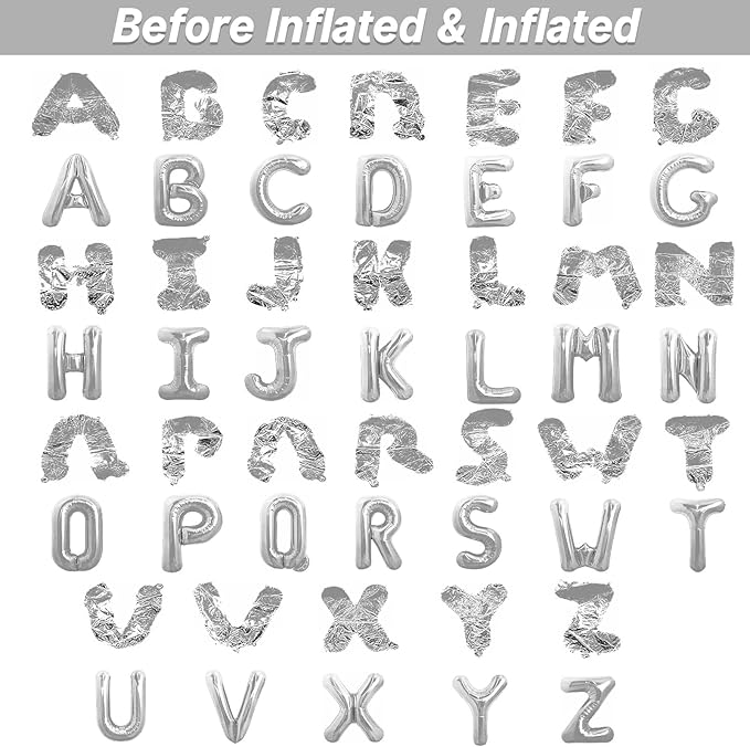 LIOZEOKUN Letter Balloons 16 Inch Alphabet A-Z Mylar Foil Balloons 2 Set for Wedding Birthday Party Decoration Banner Custom Phrase 52 Pcs