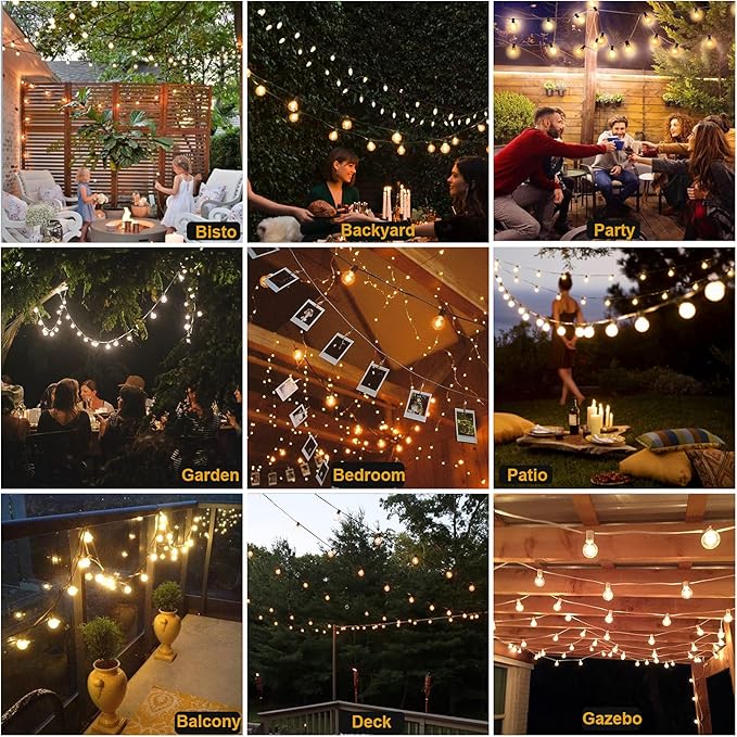 Outdoor Globe String Lights White - G40 Outdoor Lights Patio String Lights Linkable Waterproof with 27 Shatterproof Clear Bulbs(2 Extra) for Wedding Party Pergola Gazebo Lights