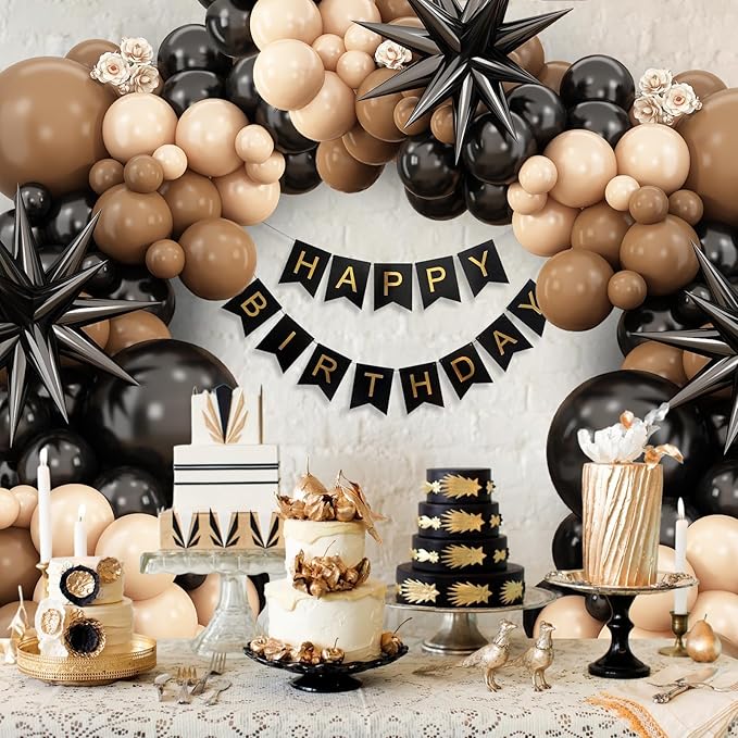 Black Brown Nude Balloon Arch Kit,Balloon Garland with Black Star Foil Balloons for Wild West Country Birthday Baby&Bridal Shower Gender Reveal Birthday Party Decorations