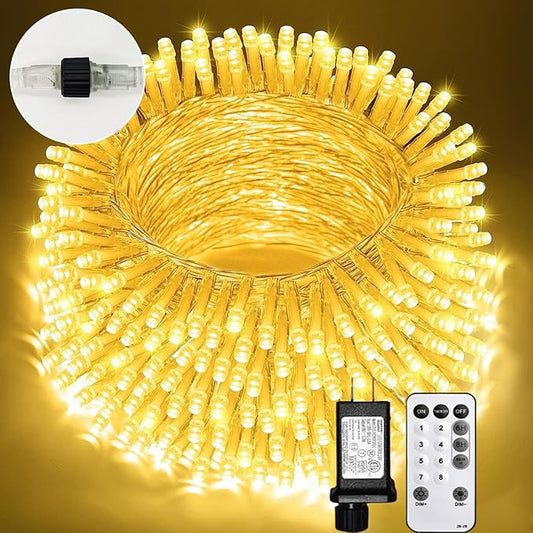 MEHOFOND 100ft 300 LED Christmas String Lights, 8 Lighting Modes Fariy LED String Lights, Timer Plug in Xmas Bday Wedding Party Decoration Outdoor Indoor Holiday Garden Decor (Warm White)(Connectable)