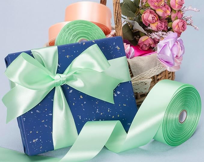 1 1/2 Inch Mint Green Solid Satin Ribbon, 50 Yards Craft Fabric Ribbon for Gift Wrapping Floral Bouquets Wedding Party Decoration