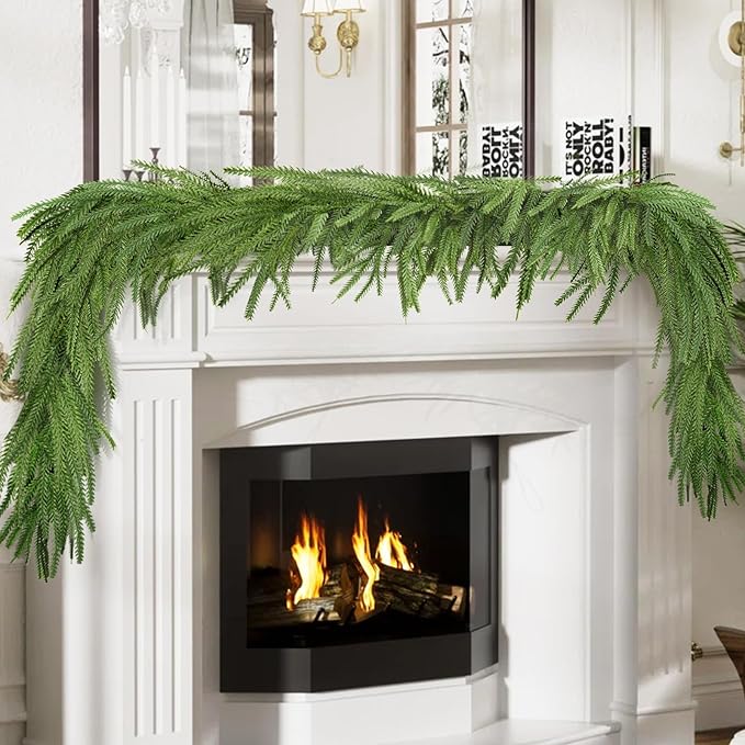 4 Pcs 6 Ft Artificial Norfolk Pine Garlands, Real Touch Norfolk Pine Garland, Realistic Natural Christmas Greenery for Table, Mantle, Wall, Indoor, Outdoor Holiday Decor (4, 6 FT)