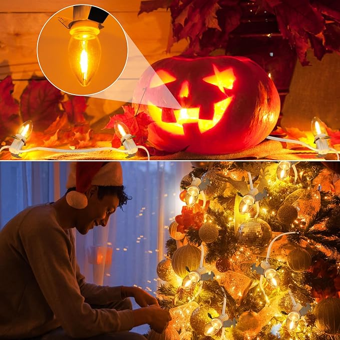 LaWana Christmas Village Lights with 5 LED Warm-White Bulb,Decoration for Christmas Village Houses,C7 Village Light Cord