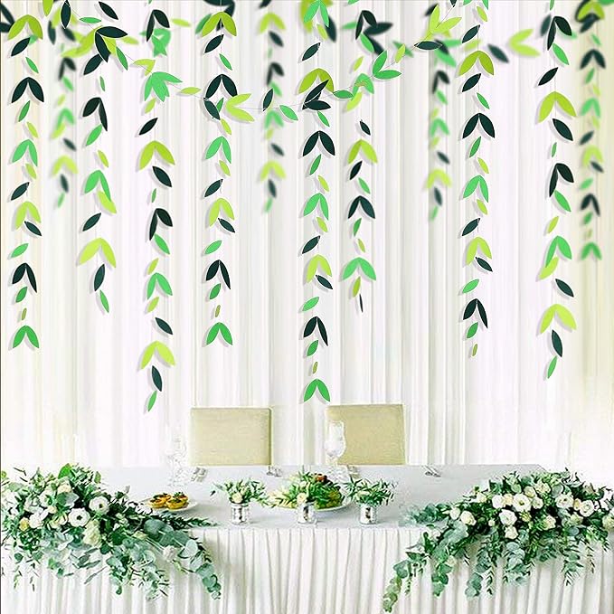 52 Ft Spring Summer Theme Green Paper Leaf Garland Hanging Leaves Streamer Banner for Green Birthday Wedding Engagement Bridal Shower Bachelorette Baby Shower Tea Party Decorations Supplies (4 Packs)