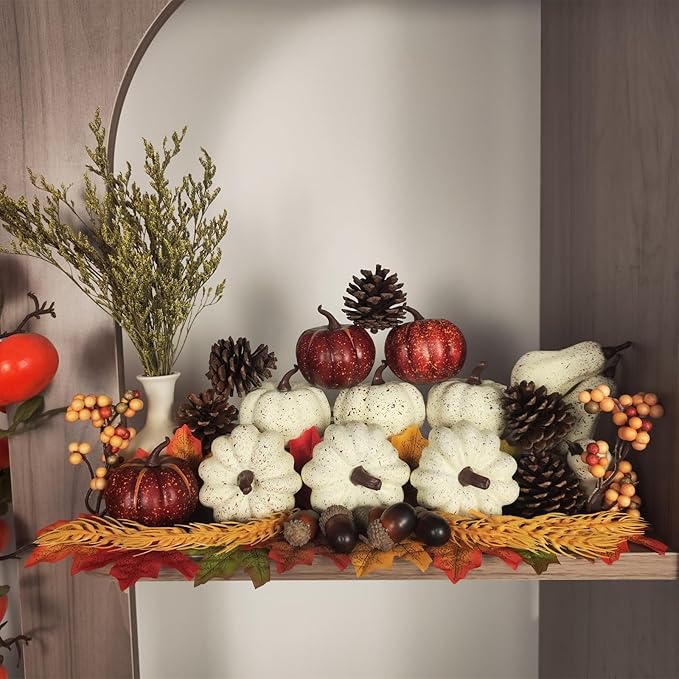 Fake Pumpkin Decor Set,Mini Fake Pumpkin Decor,Fall Harvest Decorations,Halloween Thanksgiving Decor and Table Centerpieces (Style 3)