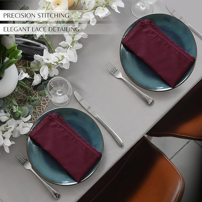 Ramanta Home Linen Flax Cloth Napkins Set of 24 | 18x18 Inch | Premium Cotton Linen Flax Lace Soft & Durable | Washable Ideal for Everyday Use Parties Thanksgiving Christmas Halloween Burgundy