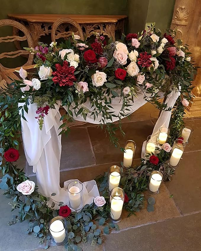 Roses Artificial Flowers Red Bouquet Box Set Fake Flower for DIY Bridal Wedding Shower Decorations Centerpieces for Table Faux Silk Floral Arrangement for Party Home Decor Indoor Burgundy