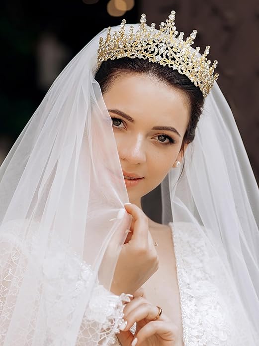 SWEETV Crystal Wedding Tiara for Women, Royal Queen Crown Headband, Rhinestone Princess Hair Accessories for Prom Birthday