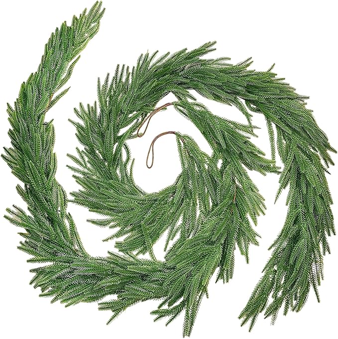 2 Pack Christmas Garland, Real Touch Artificial Norfolk Pine Garland - Realistic PE Greenery for Mantle, Fireplace, Stairs, Indoor Outdoor Holiday Decor (Christmas Garland 9FT)