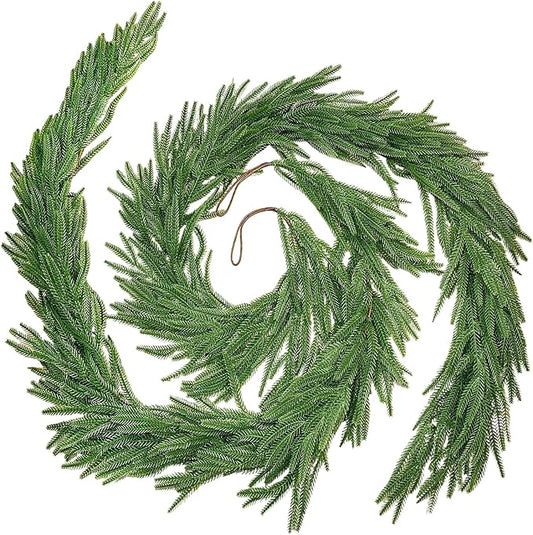2 Pack Christmas Garland, Real Touch Artificial Norfolk Pine Garland - Realistic PE Greenery for Mantle, Fireplace, Stairs, Indoor Outdoor Holiday Decor (Christmas Garland 9FT)
