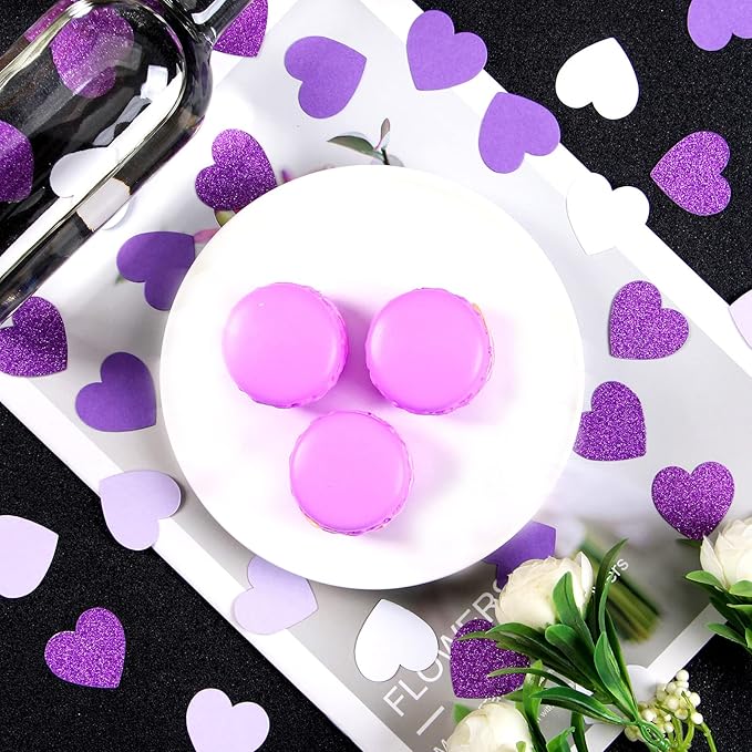 Purple White Lavender Heart Confetti - 300pcs Valentines Mothers Day Decor Glitter Paper Dots Bridal Baby Shower Wedding Bachelorette Engagement Birthday Party Table Decorations Lasting Surprise