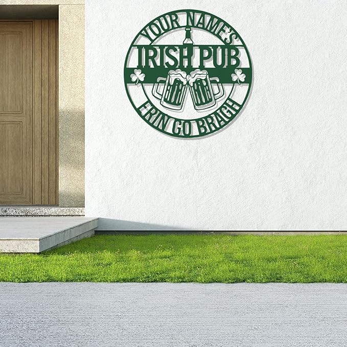 Vintage Irish Pub Metal Sign with LED - Personalized Bar Wall Decor, Custom Tavern Plaque for Man Cave, Basement, St. Patrick’s Day Gift Ideas for Him, Men, Dad, Grandpa