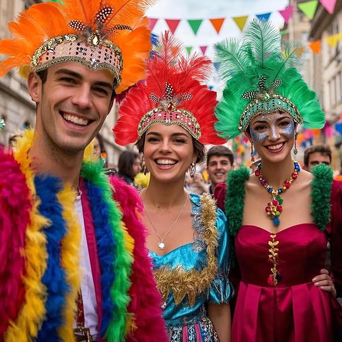 Women's Carnival Feather Headpieces Sequin Headdress for Wedding Masquerade Party Cosplay Feather Headbands