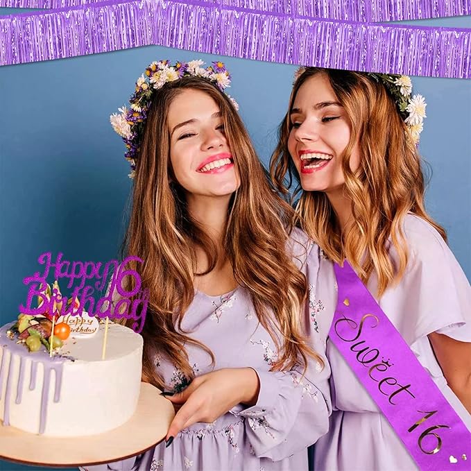 6 Pack 10 Feet Foil Fringe Garland Metallic Tinsel Banner Wall Hanging Curtain Streamers Backdrop for Parade Floats Bachelorette Wedding Birthday Party Thanksgiving Christmas Decorations(Light Purple)