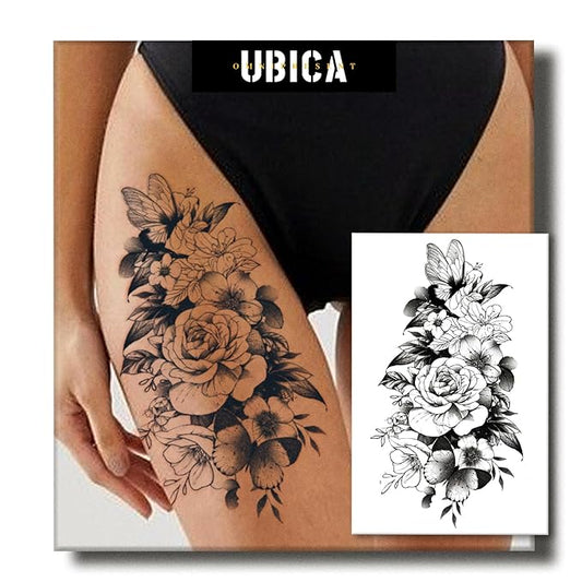 2 Sheets Semi Permanent Tattoos, Temporary Tattoo for Women, Lasts 7-15 Days Water-Resistant Fake Tattoo Stickers, Realistic Flower Design for Party (7.5x4.8 in), Non-Reflective & Safe for Skin