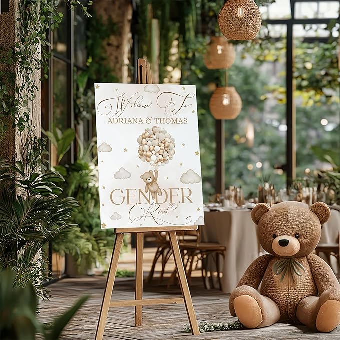 Gender Reveal Welcome Sign – Teddy Bear Balloon Theme,Personalized Teddy Bear Gender Reveal Welcome Sign, He or She Yard Sign, Boy or Girl Gender Reveal Sign, We Can Bearly Wait Gender Reveal .16